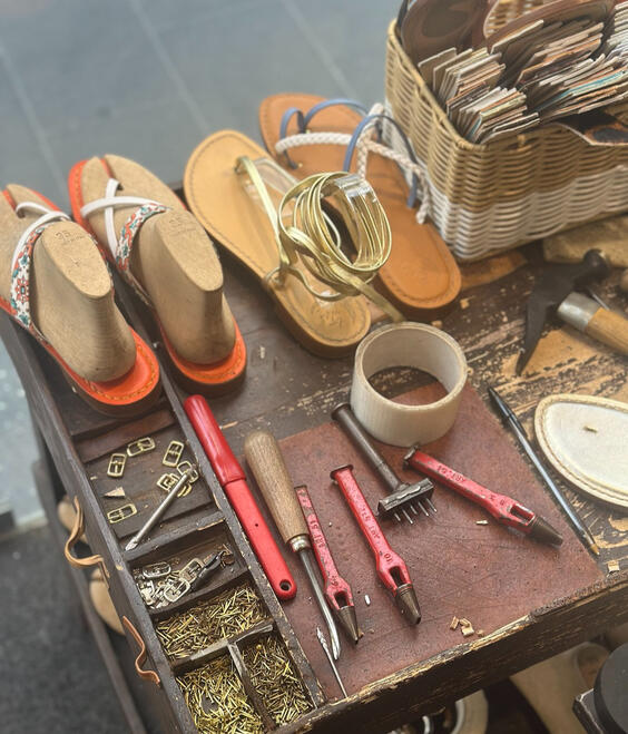 A workbench of a sandal master in Capri A workbench of a sandal master in Capri